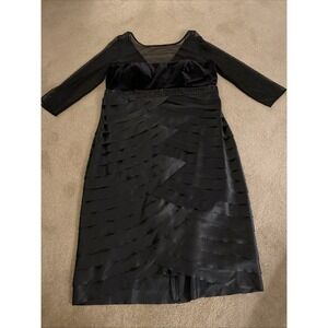 VINTAGE ALEX EVENINGS PLUS SIZE LAYERED RUFFLE DRESS W/BEAD DETAIL SHEER SLEEVES